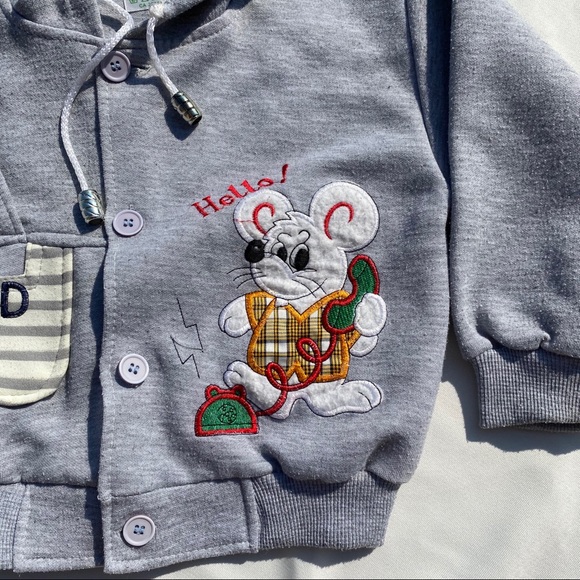 Boys Grey Mouse Face Design Button-up Hoodie - Picture 5 of 12